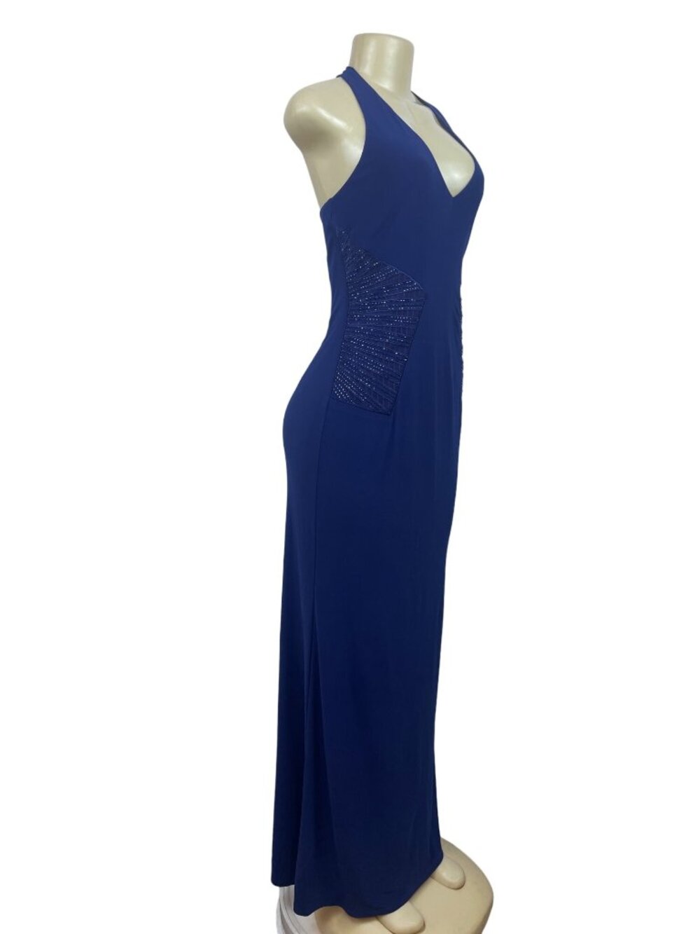 Laundry By Shelli Segal Womens Blue Polyester Spandex Halter Maxi Dress Size 4 - Picture 2 of 12
